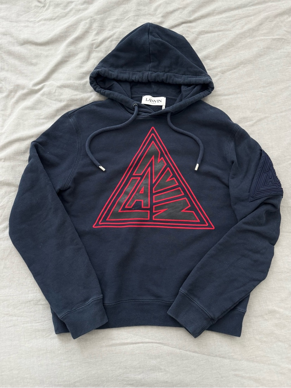 Lanvin Paris Triangle Embroidered Hoodie w/ Textured Arm Pocket | Made in Italy